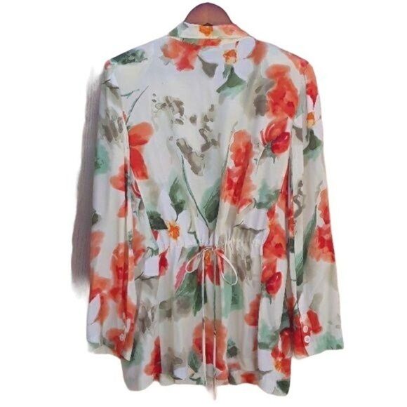 Vtg 80's Carole Little‎ Blazer Lightweight Tie Cinched Back Spring Floral Sz 8P - Picture 2 of 8